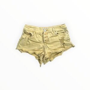 Billabong Denim Shorts Womens 30 Yellow J204GBUT Distressed Cutoff Button Fly